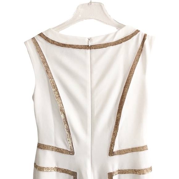 Joseph Ribkoff Ecru Gold Sequined Dress 6 - Picture 13 of 15
